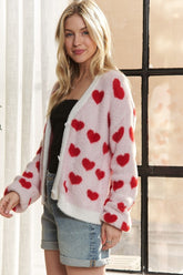 ADORA Women's Fuzzy Heart Button Down Cardigan - Cozy & Stylish Layering Piece